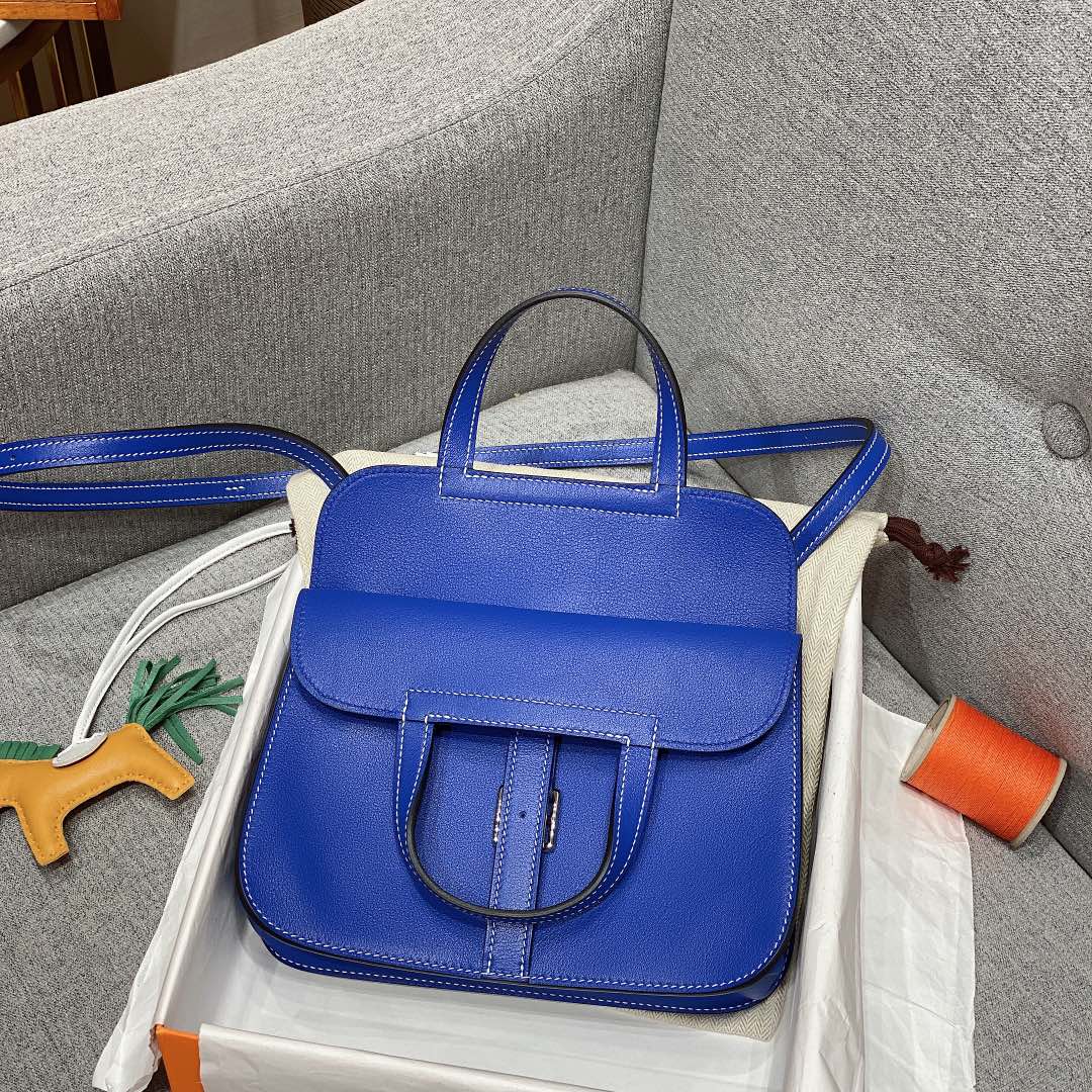 Hermes Mini Halzan 22 Handbag Shoulder Bag In Blue Swift Leather